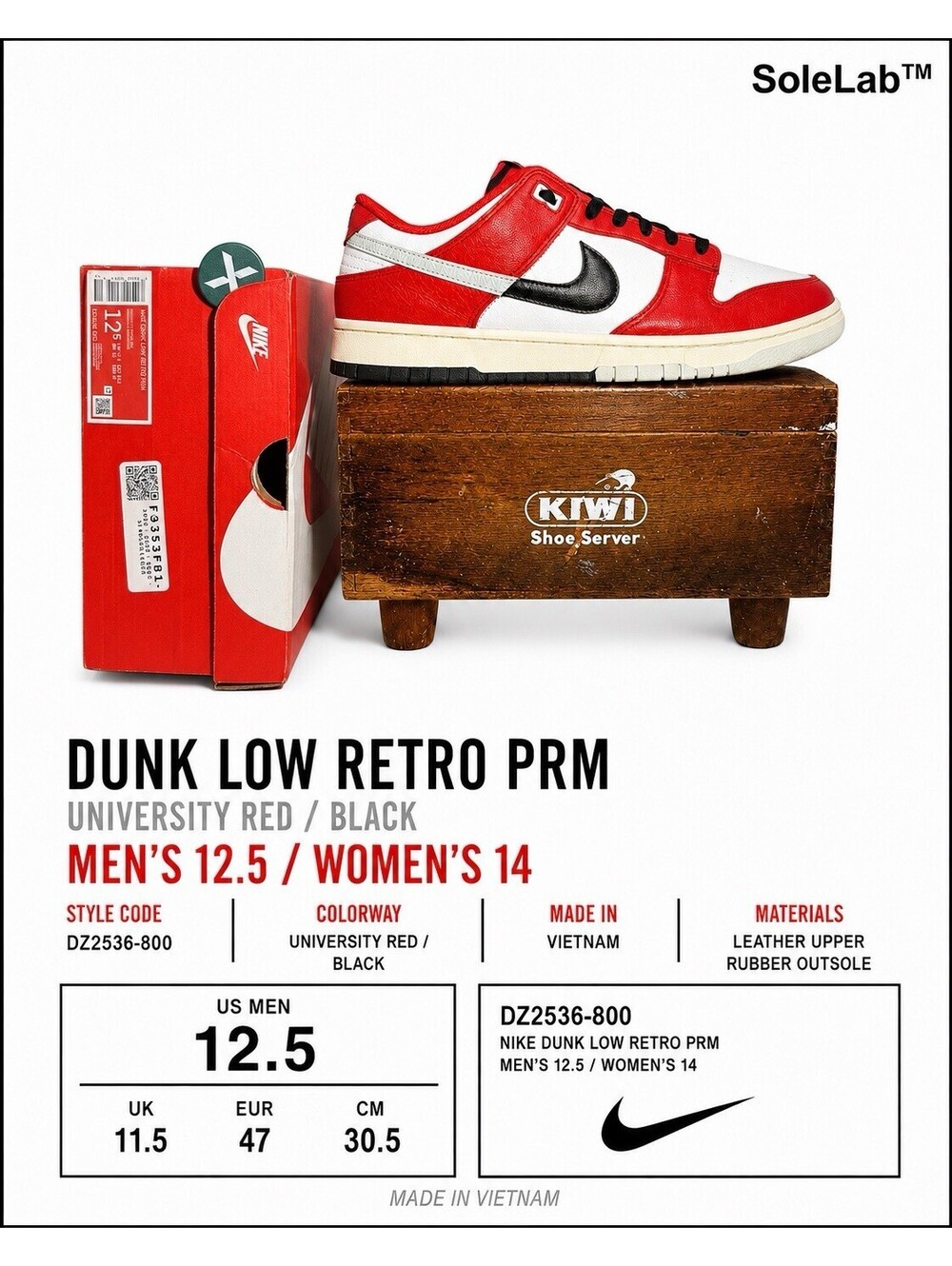 Nike Dunk Low Retro PRM Chicago Split DZ2536-600 Men’s 12.5 Red Black w/ Box